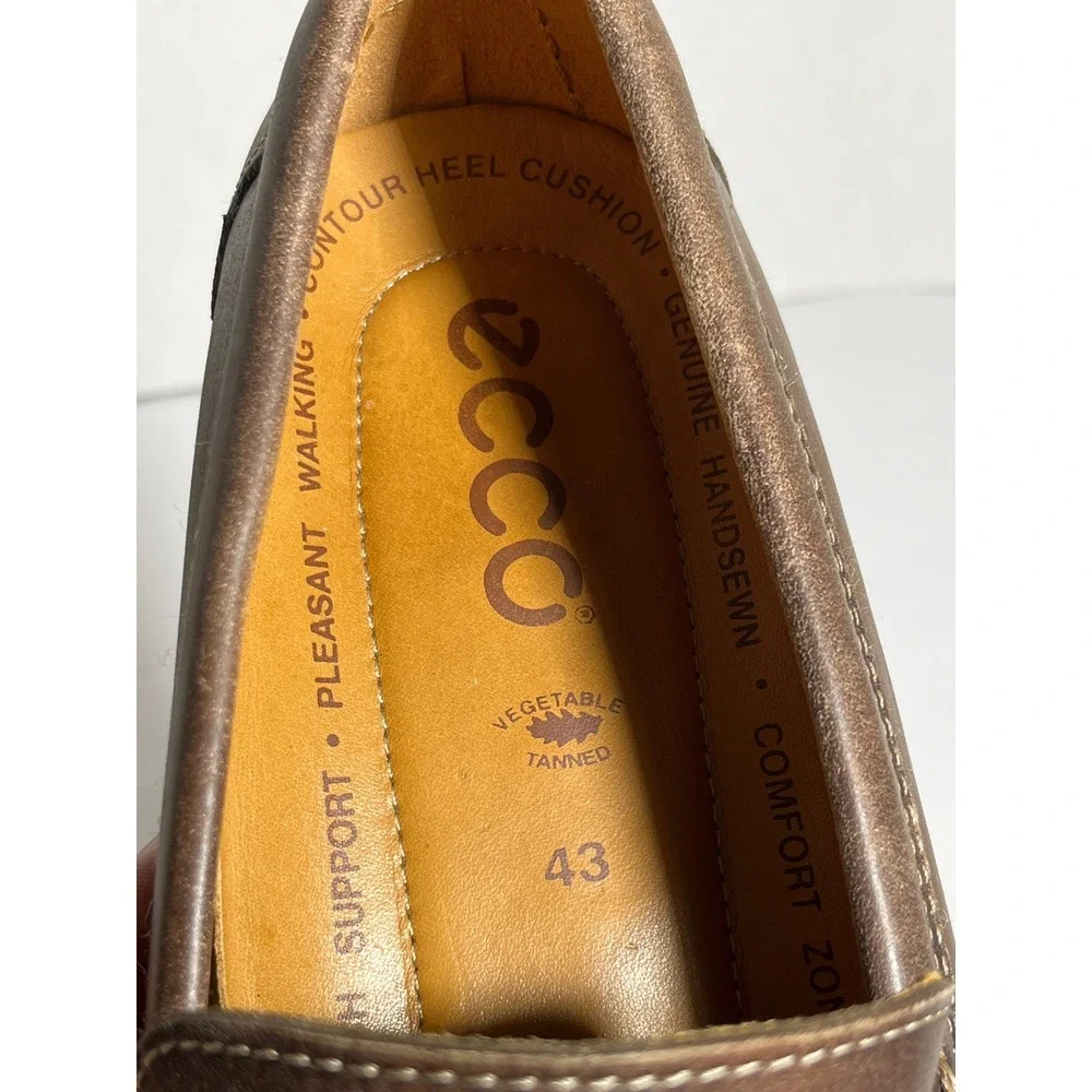 ECCO Mens Brown Leather Handsewn Loafers Slip On Driving Shoes Size 43 9 9.5